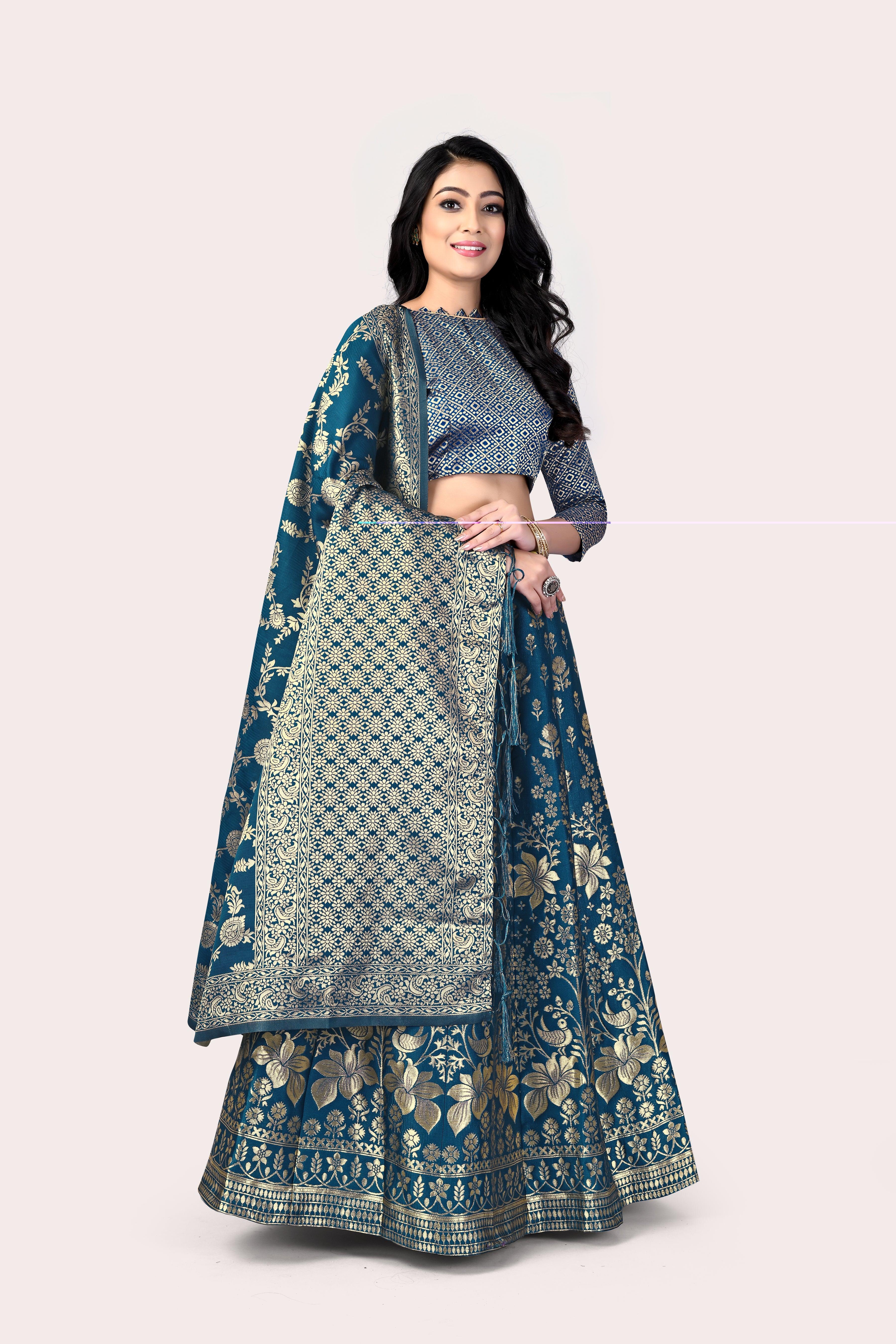 Majestic Masterpiece: Banarasi Lehenga Choli with Dupatta - Decize Clothing