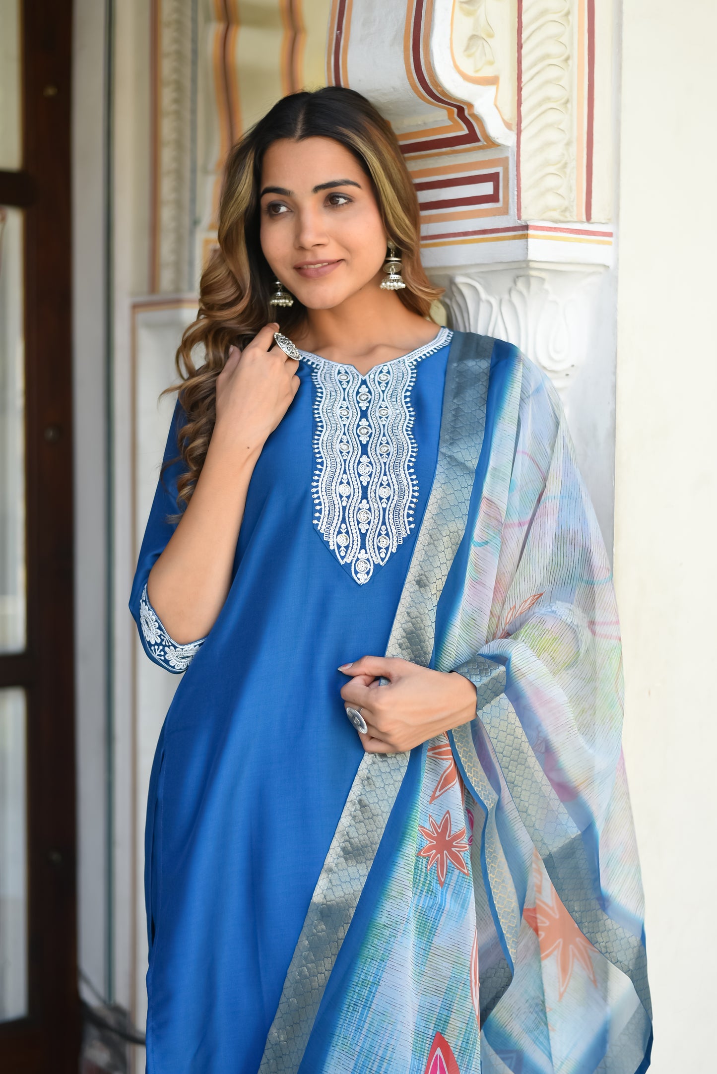 Velour Charm Embroidered Kurta Set with Dupatta