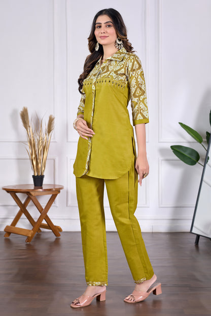 Anika Pure Cotton Printed Embroidered Co-ord Set