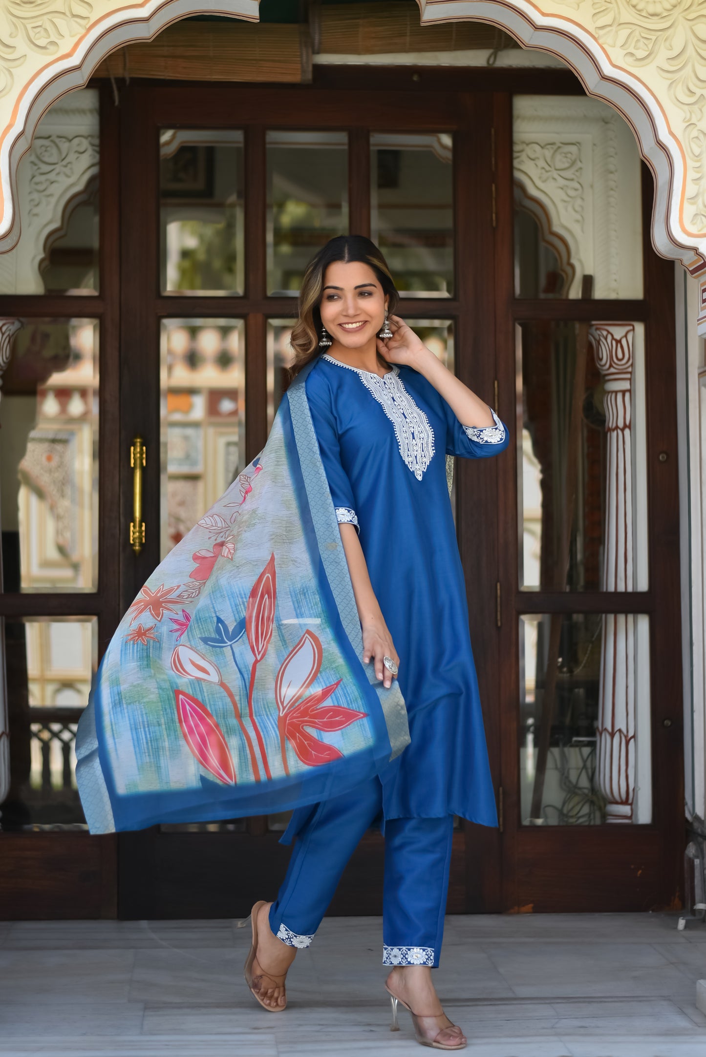 Velour Charm Embroidered Kurta Set with Dupatta