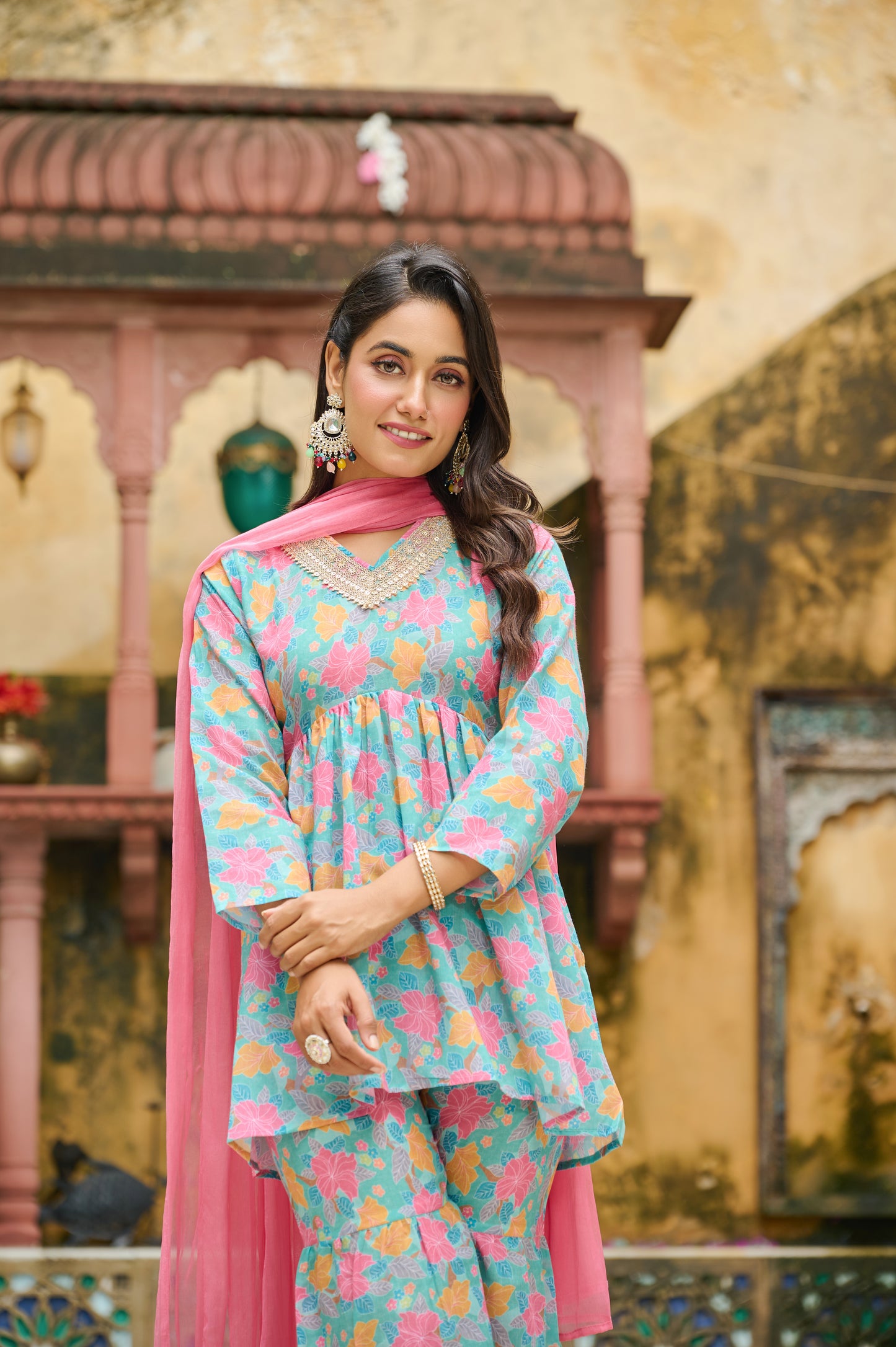 Kudi Botanical Print Cotton Kurta Set with Dupatta