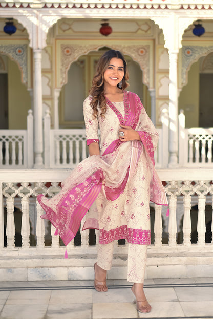 Aarunya Bloom Cotton Kurta Set with Dupatta