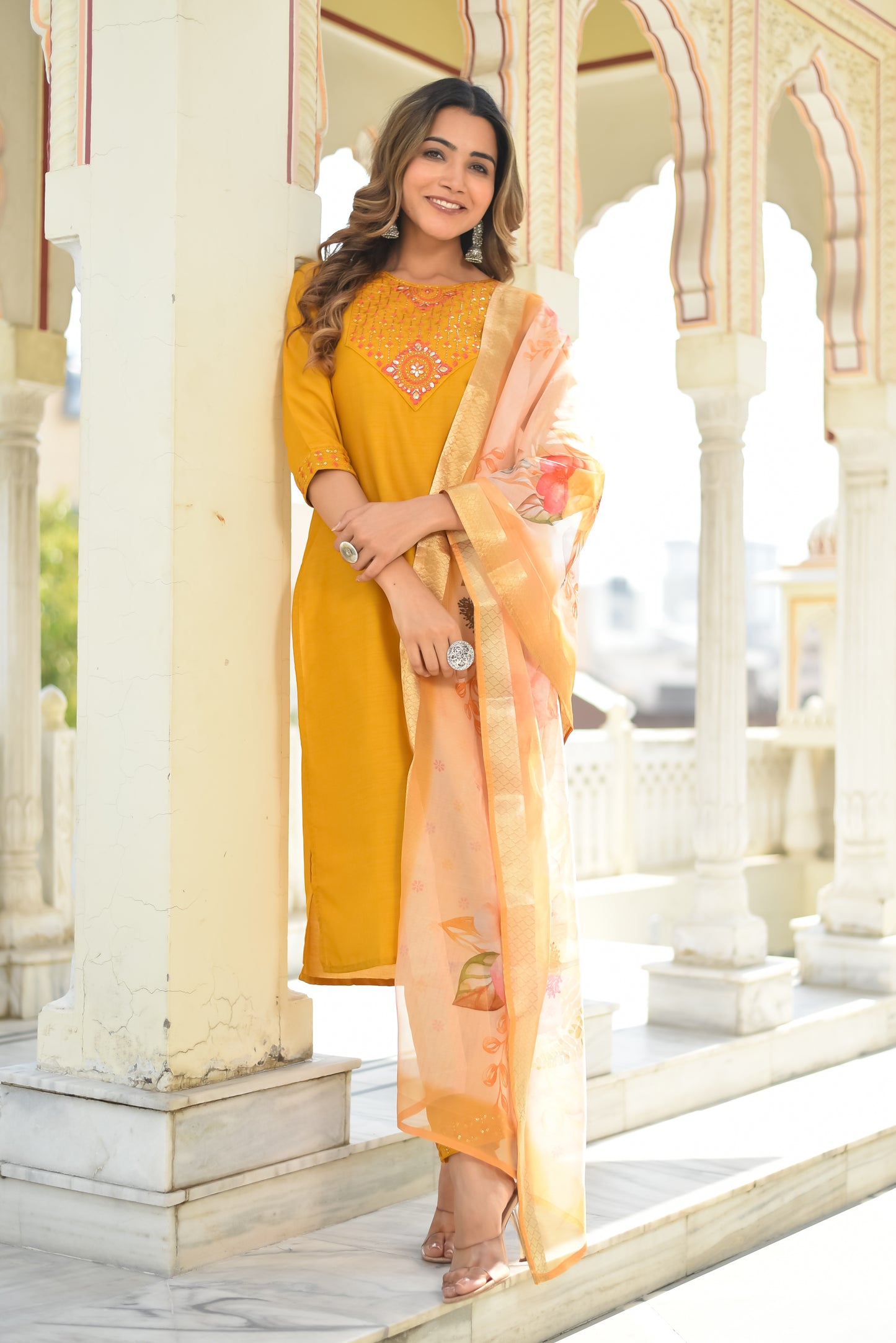 Prisha Motifs Embroidered Silk Kurta with Trouser & Dupatta