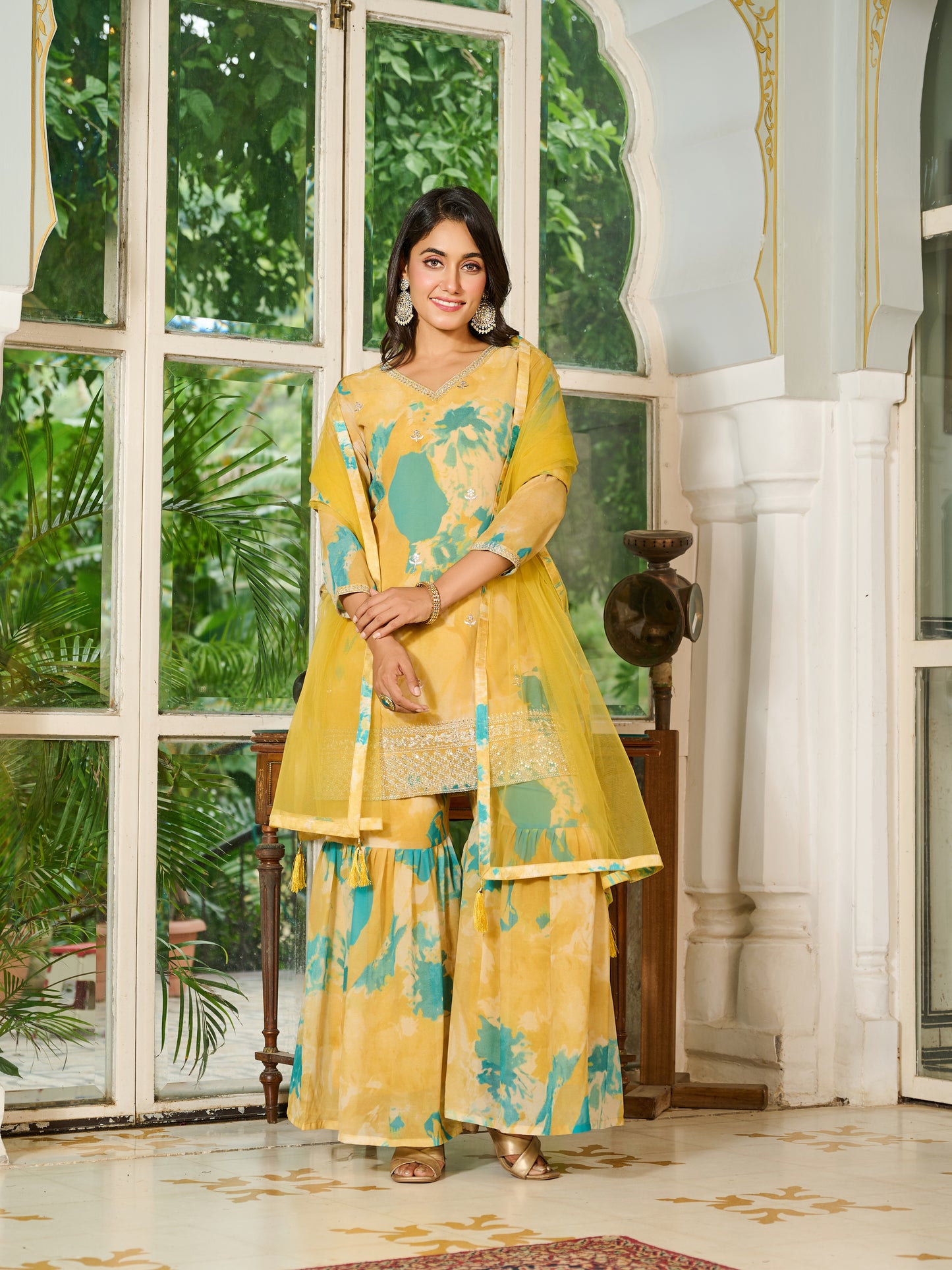 Aurelia Embroidered Printed Sharara Set with Dupatta