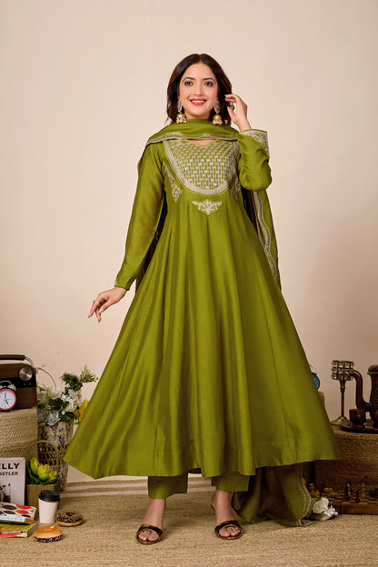 Shagun Embroidered Pure Cotton Anarkali Kurta Set With Dupatta
