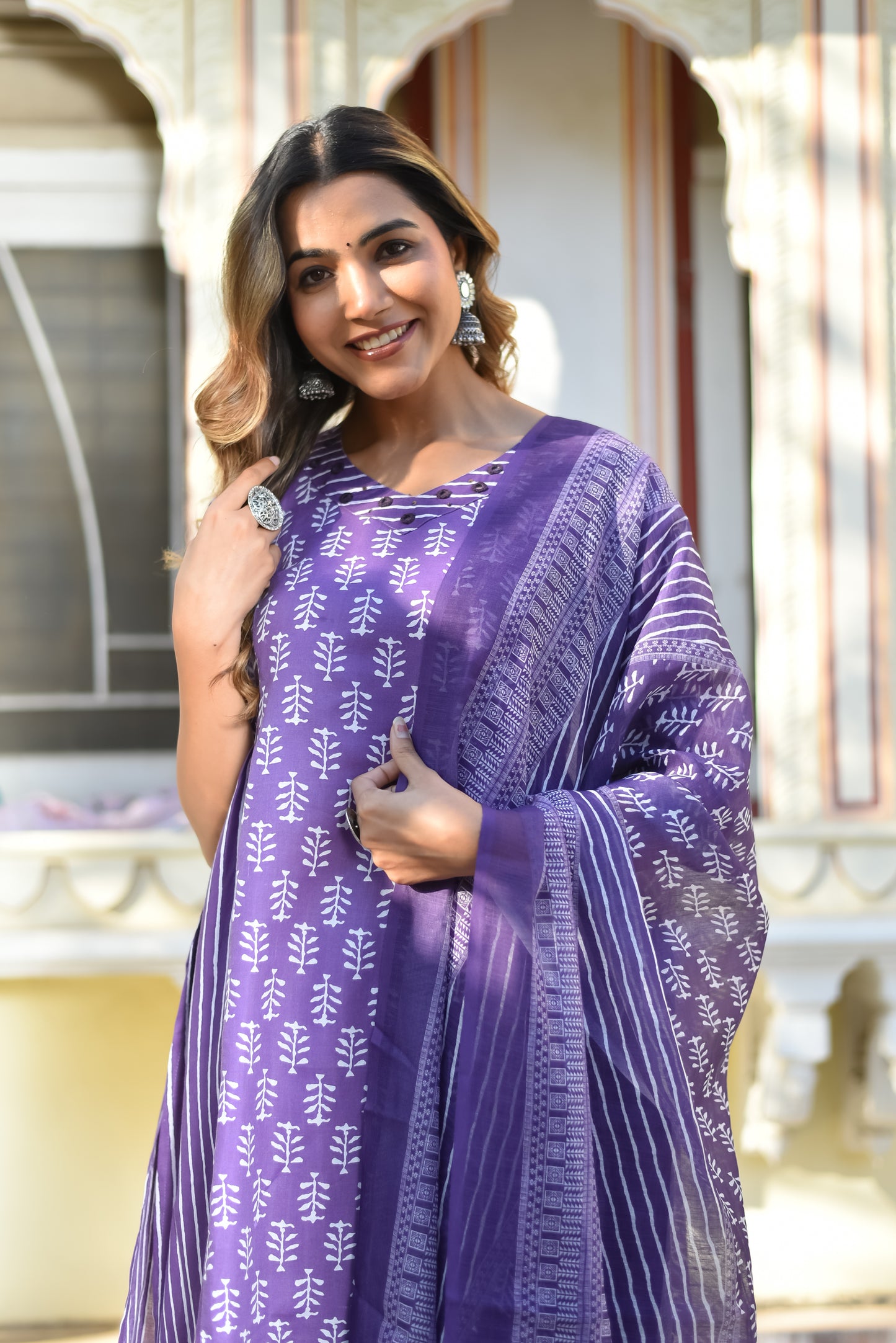 Purple Bloom Printed Cotton Kurta Set