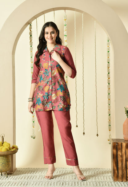 Autumn Silk Embroidered Co-ord Set