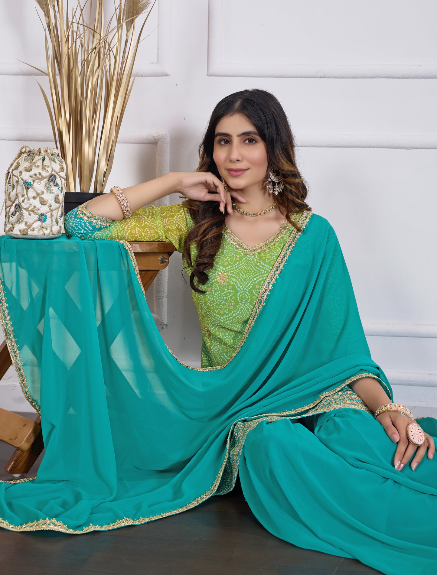 Bandhani Embroidered Printed Sharara Set with Dupatta