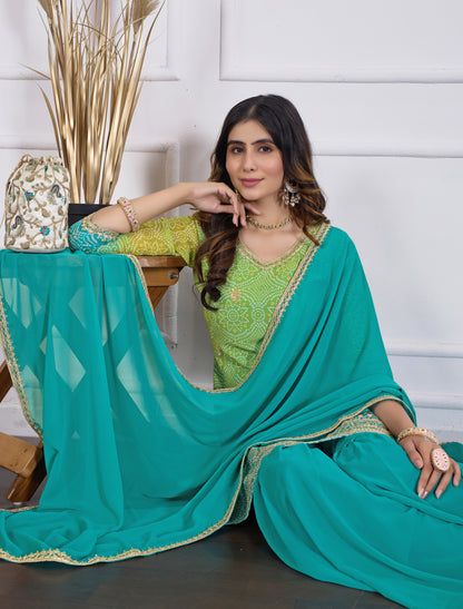 Bandhani Embroidered Printed Sharara Set with Dupatta