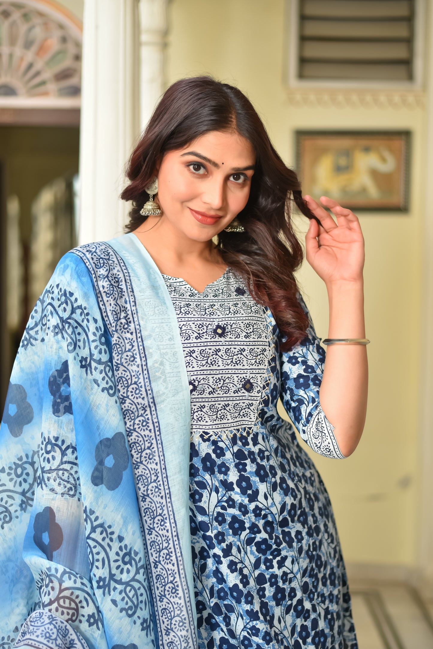 OCEAN LEAF COTTON KURTA SET WITH DUPATTA
