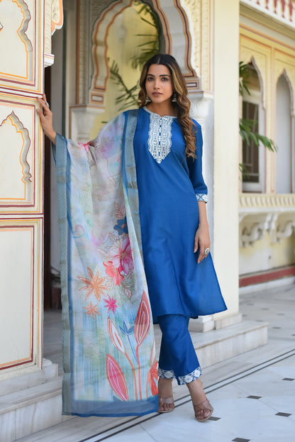Velour Charm Embroidered Kurta Set with Dupatta