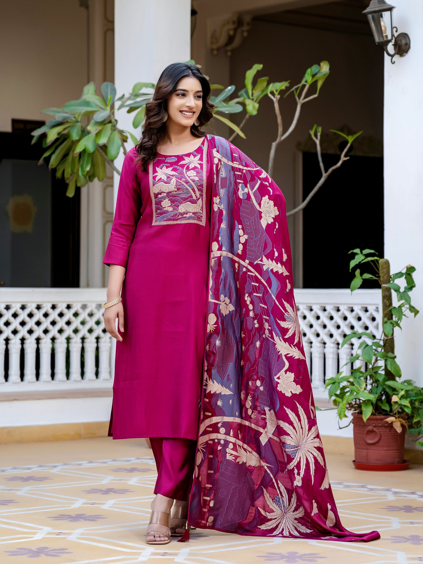 Noor Printed Motifs Kurta Set with Dupatta