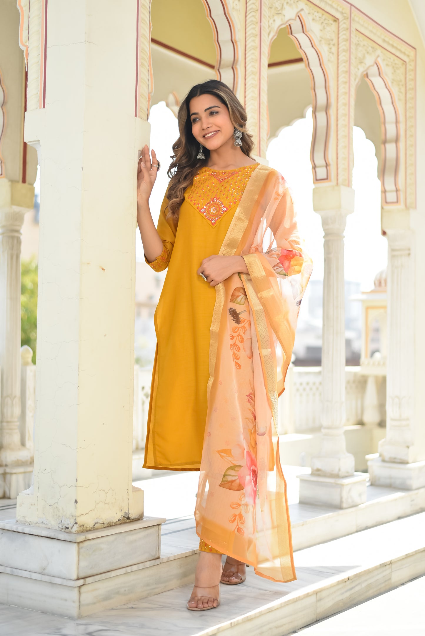 Prisha Motifs Embroidered Silk Kurta with Trouser & Dupatta