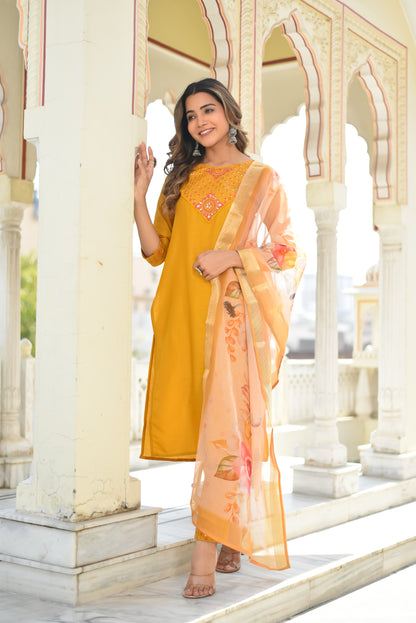 Prisha Motifs Embroidered Silk Kurta with Trouser & Dupatta