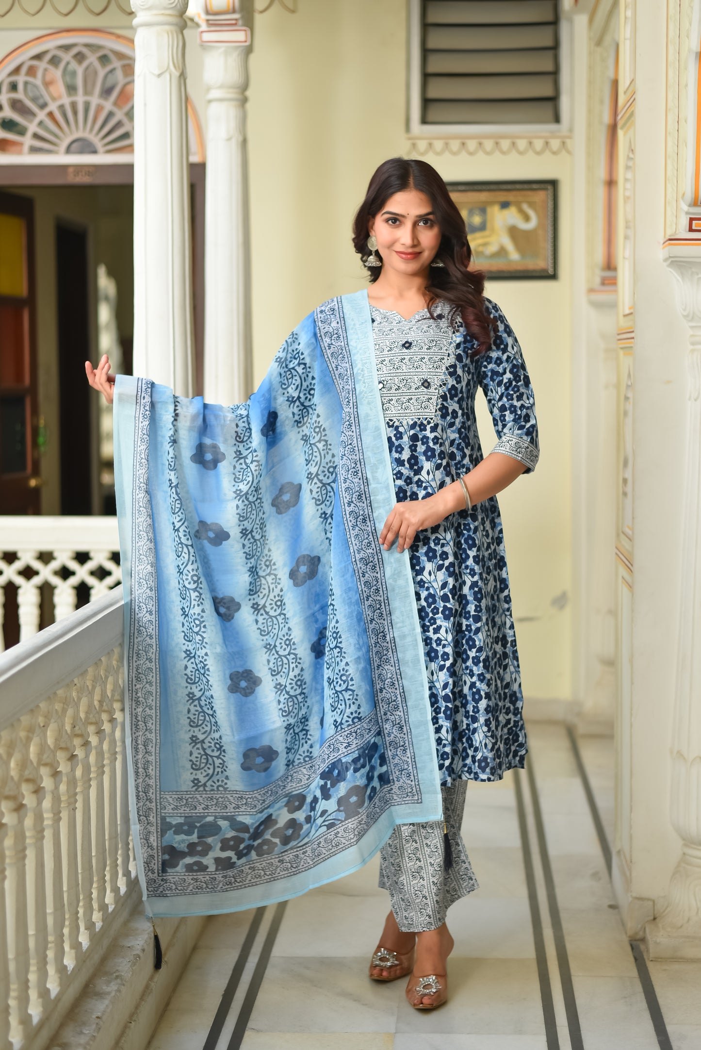 OCEAN LEAF COTTON KURTA SET WITH DUPATTA