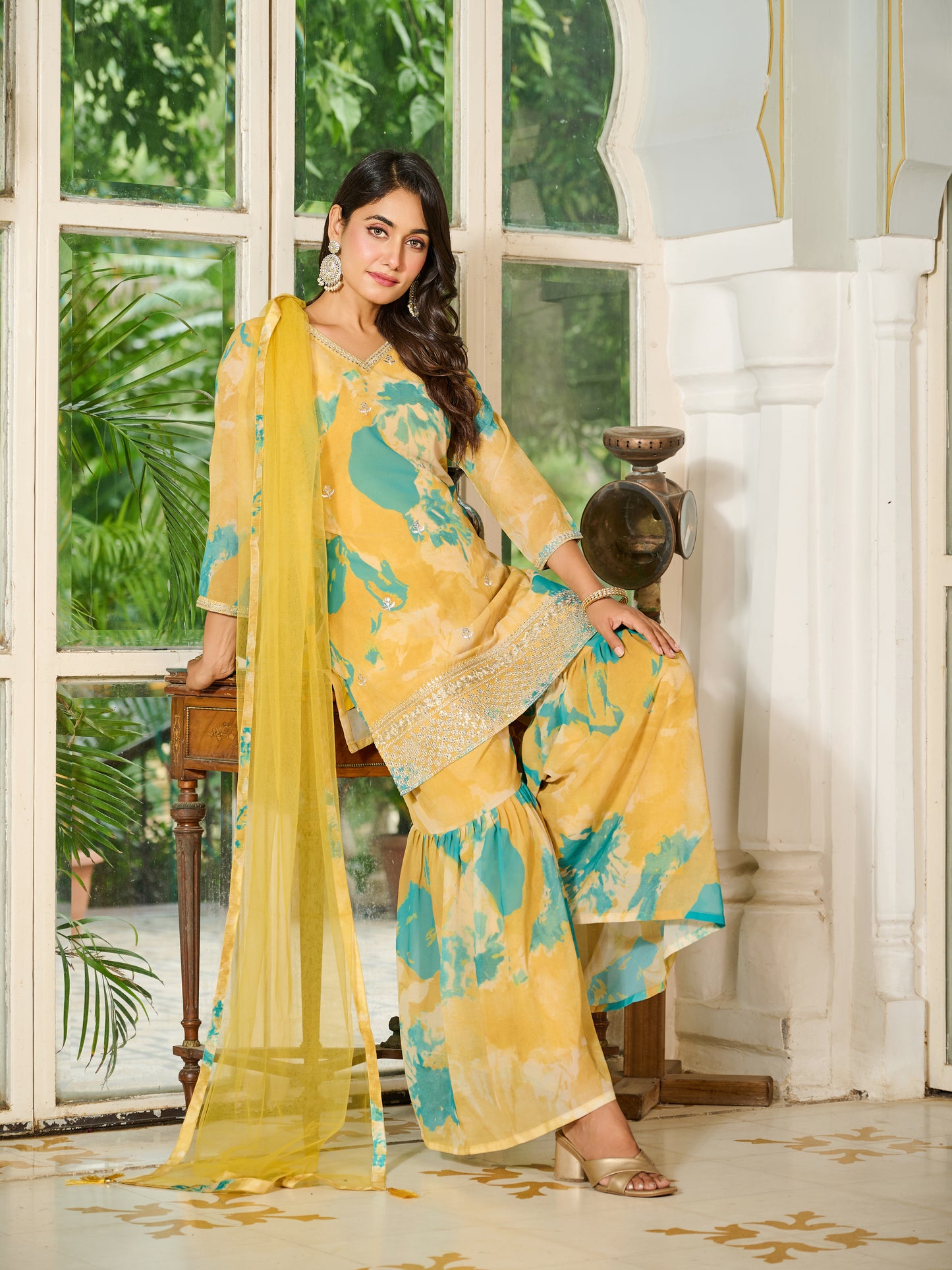 Aurelia Embroidered Printed Sharara Set with Dupatta