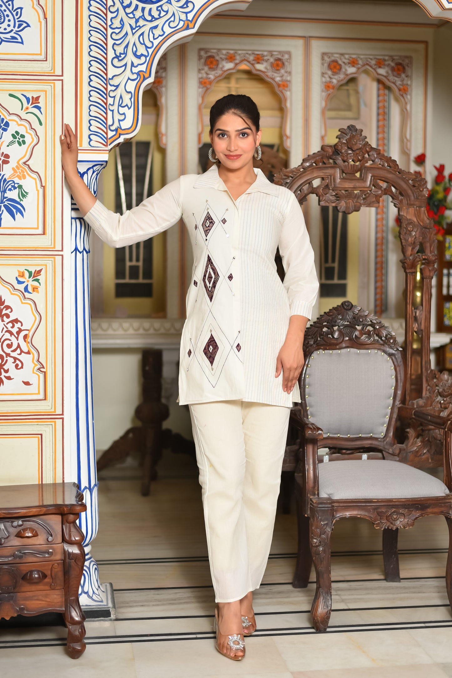 IVORY DIAMOND EMBROIDERED CO-ORD SET