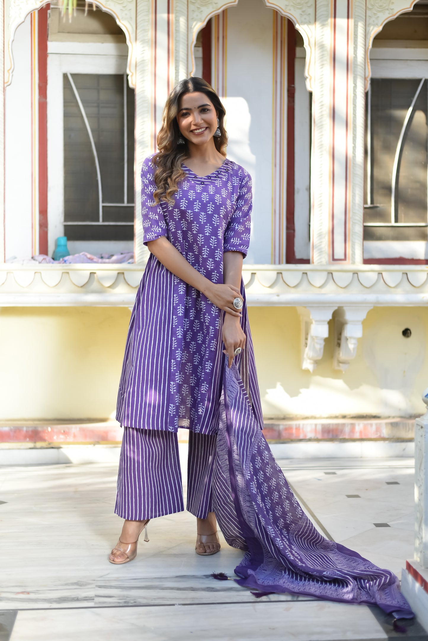 Purple Bloom Printed Cotton Kurta Set