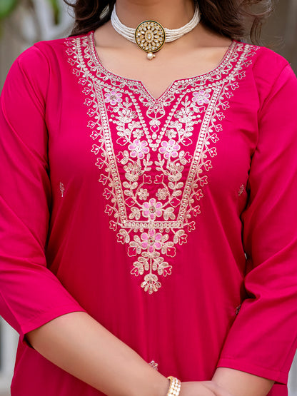 Sara Motifs Embroidered Silk Kurta with Trouser & Dupatta