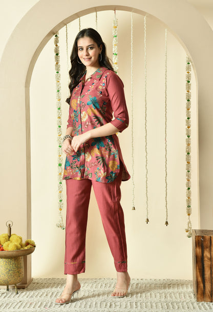 Autumn Silk Embroidered Co-ord Set