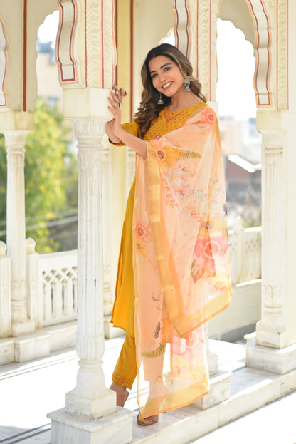 Prisha Motifs Embroidered Silk Kurta with Trouser & Dupatta