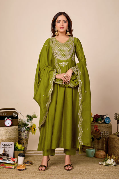Shagun Embroidered Pure Cotton Anarkali Kurta Set With Dupatta