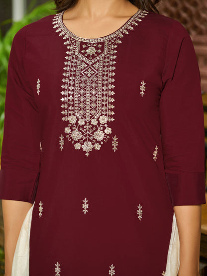 Tanvi Silk Blend Embroidered Kurta Set with Trousers and dupatta
