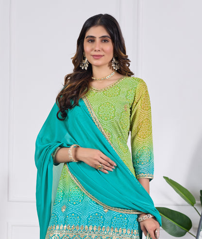 Bandhani Embroidered Printed Sharara Set with Dupatta