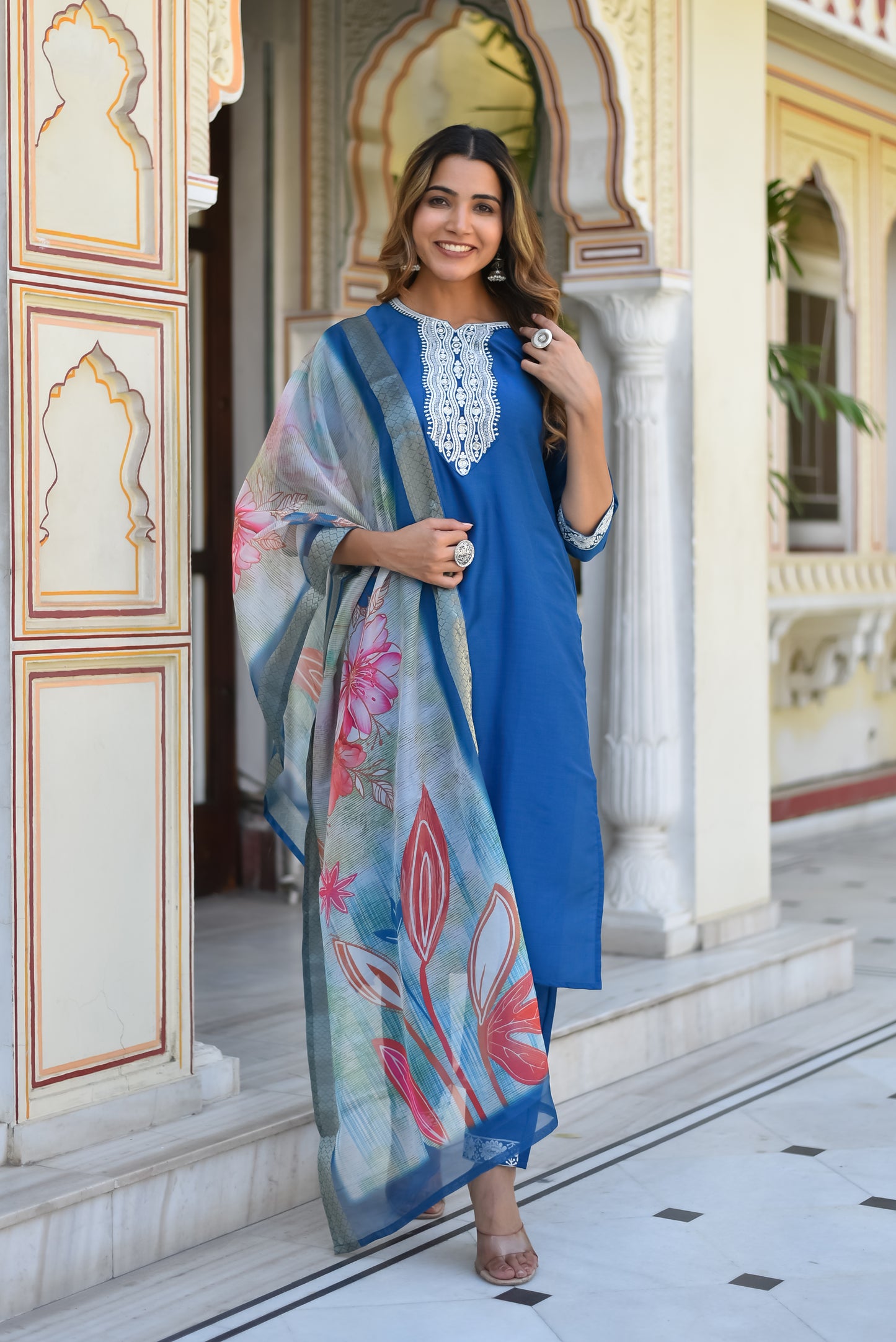 Velour Charm Embroidered Kurta Set with Dupatta