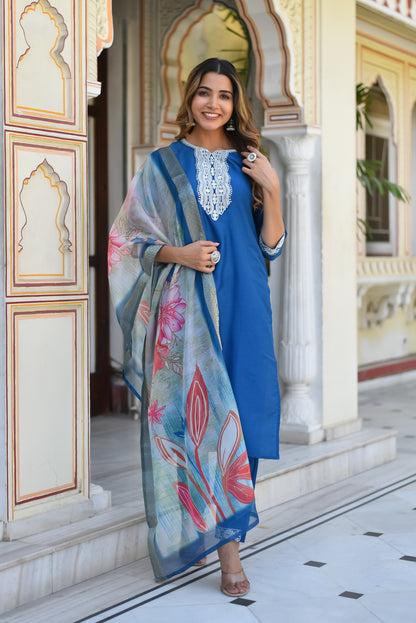 Velour Charm Embroidered Kurta Set with Dupatta
