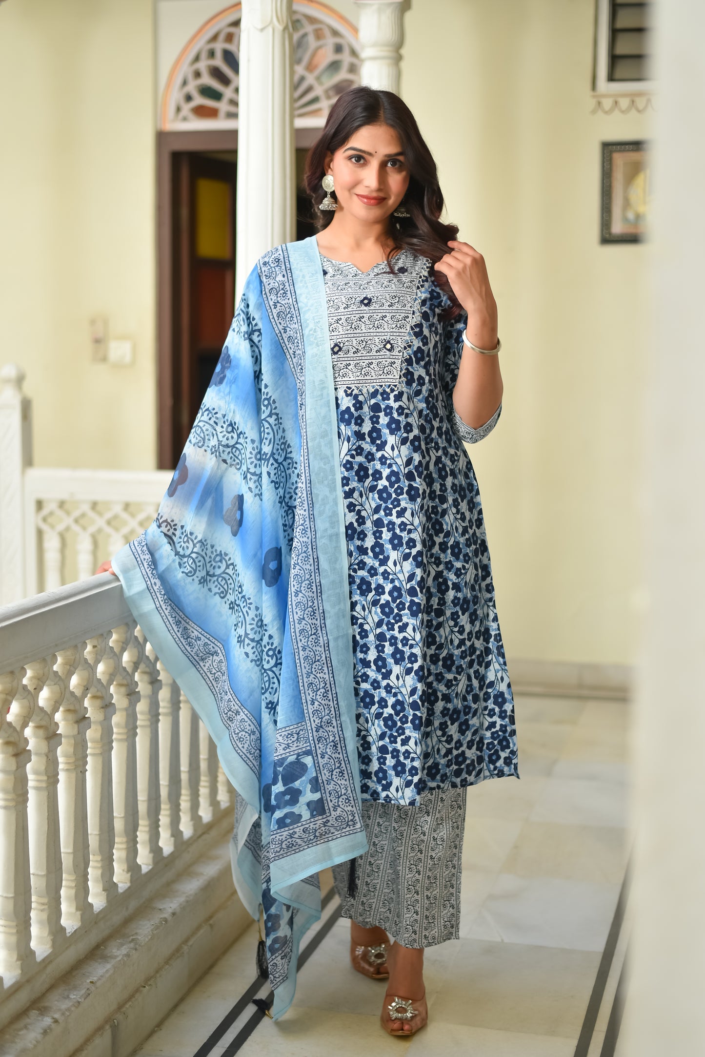 OCEAN LEAF COTTON KURTA SET WITH DUPATTA