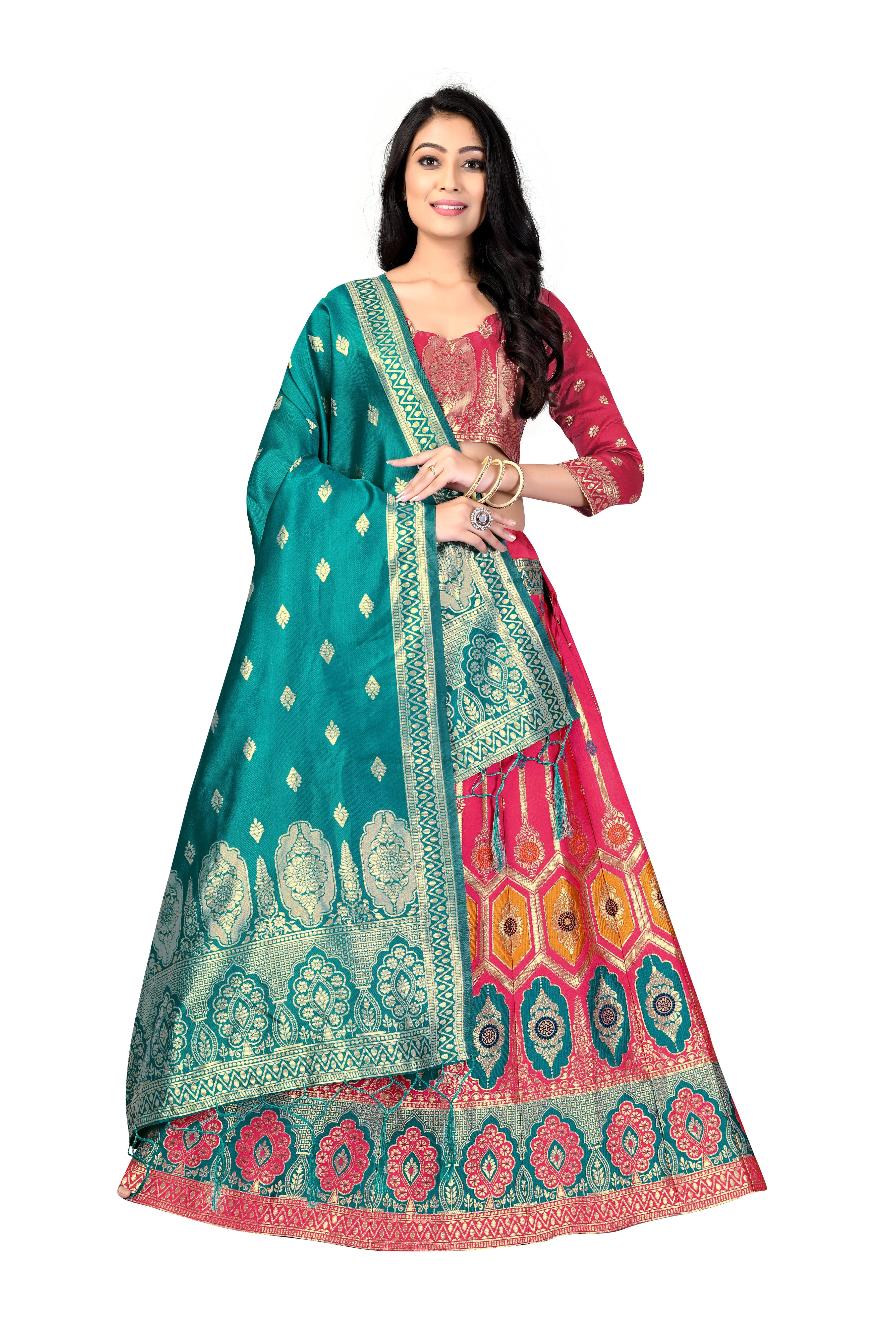 Graceful Grandeur: Banarasi Lehenga Choli Set with Veil - Decize Clothing