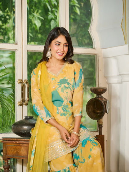 Aurelia Embroidered Printed Sharara Set with Dupatta