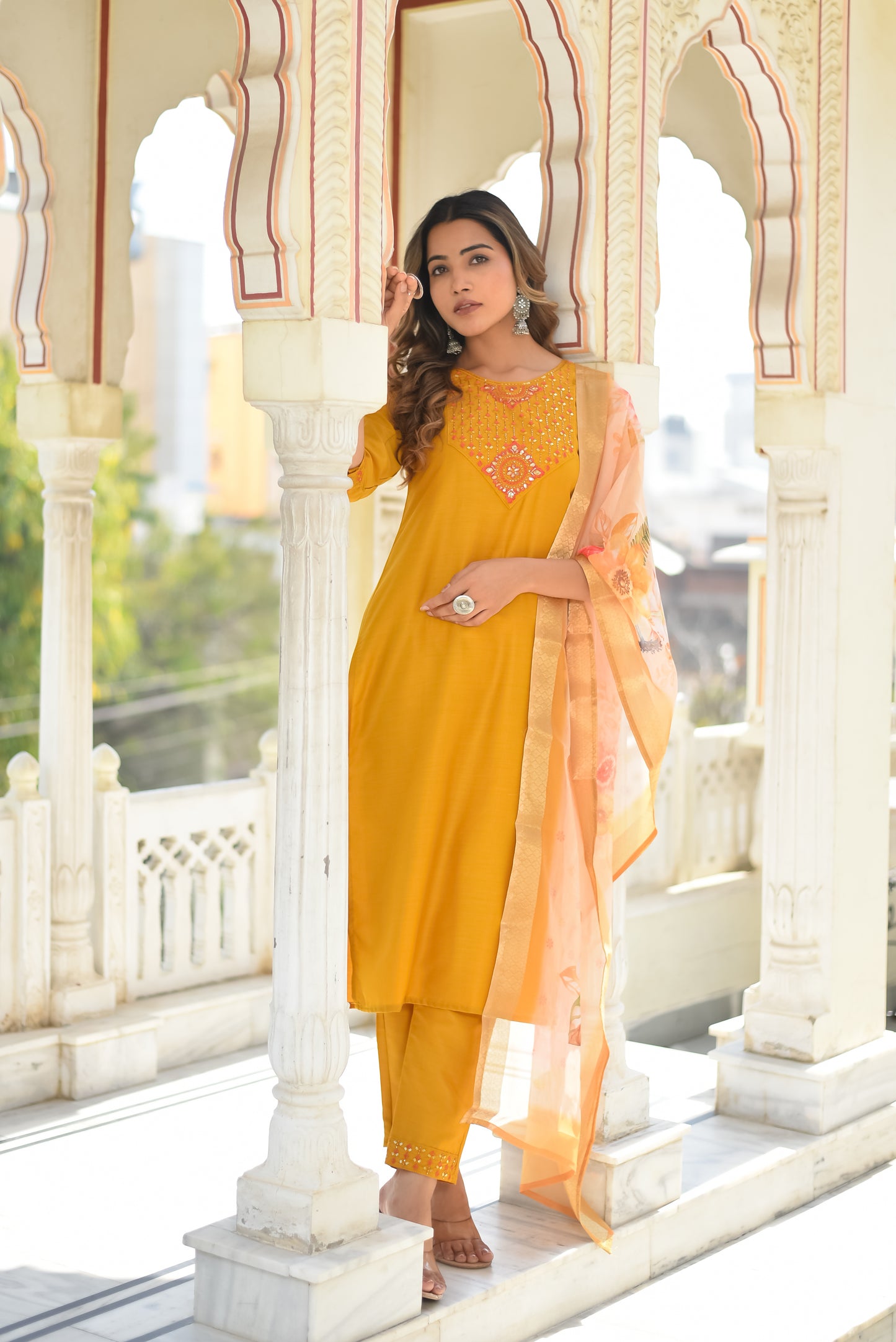 Prisha Motifs Embroidered Silk Kurta with Trouser & Dupatta