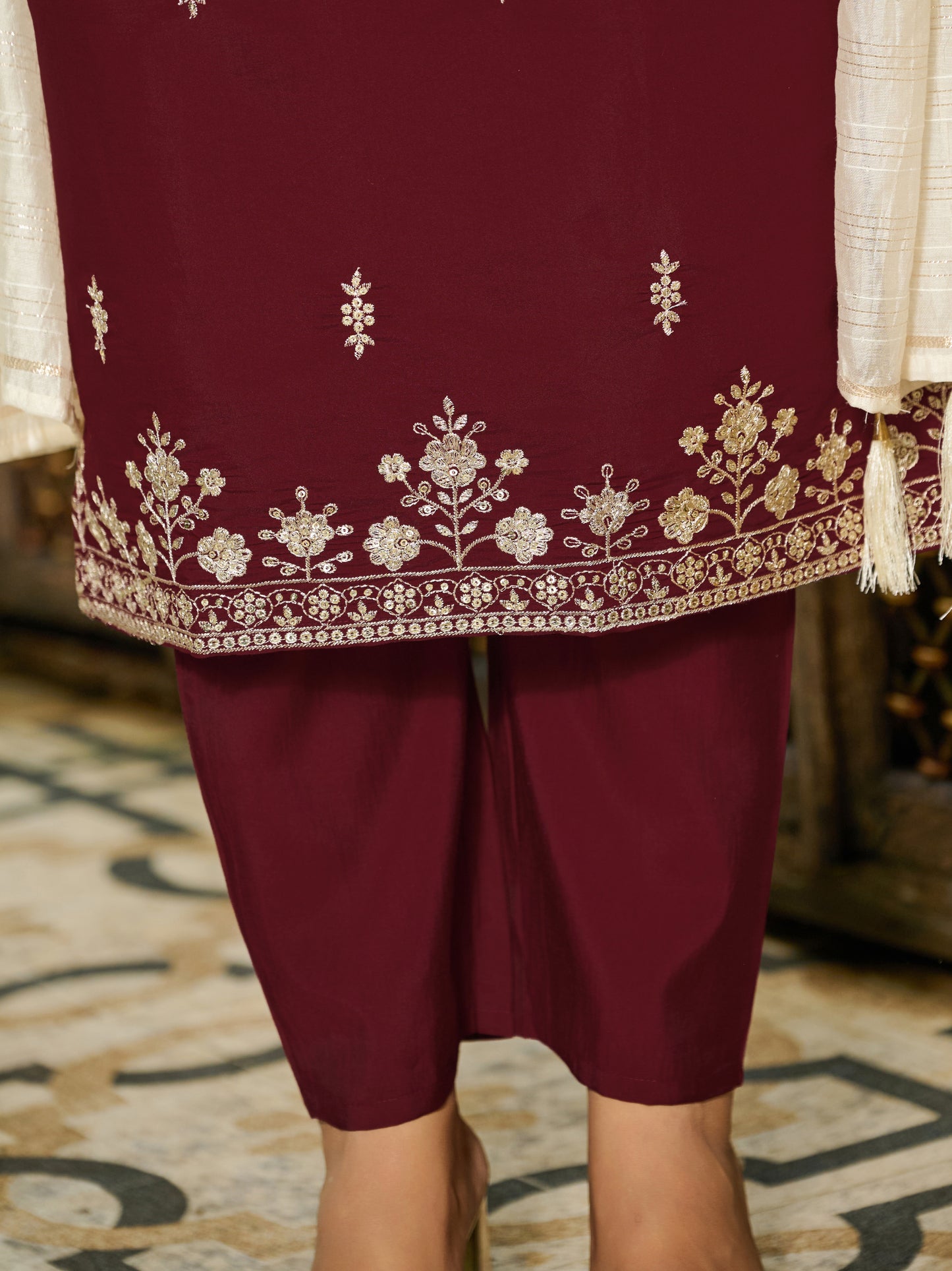 Tanvi Silk Blend Embroidered Kurta Set with Trousers and dupatta
