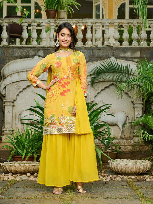 Svara Embroidered Printed Sharara Set with Dupatta