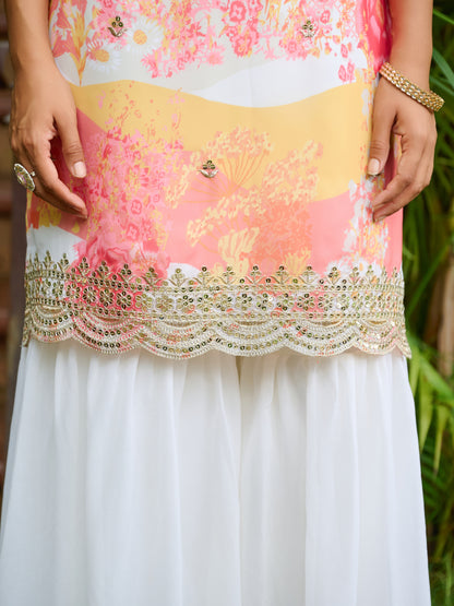 Sadgi Embroidered Printed Sharara Set with Dupatta