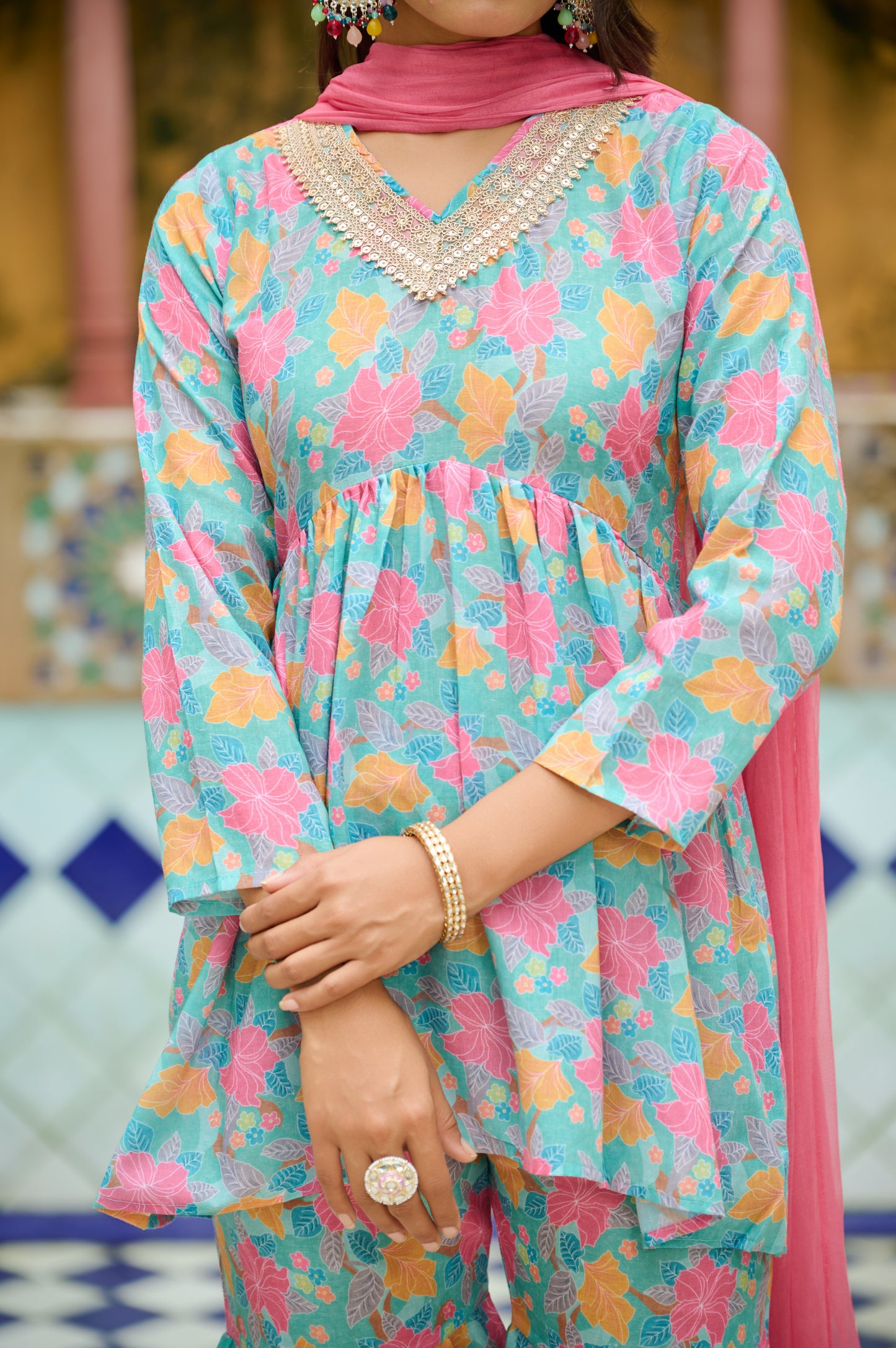 Kudi Botanical Print Cotton Kurta Set with Dupatta