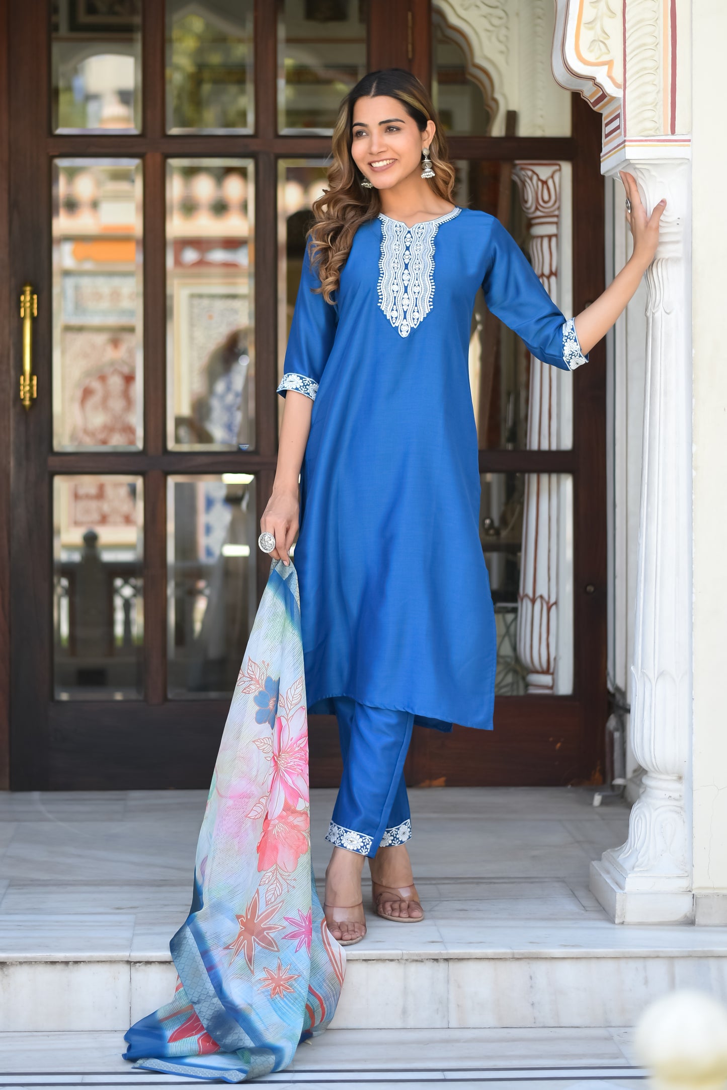 Velour Charm Embroidered Kurta Set with Dupatta