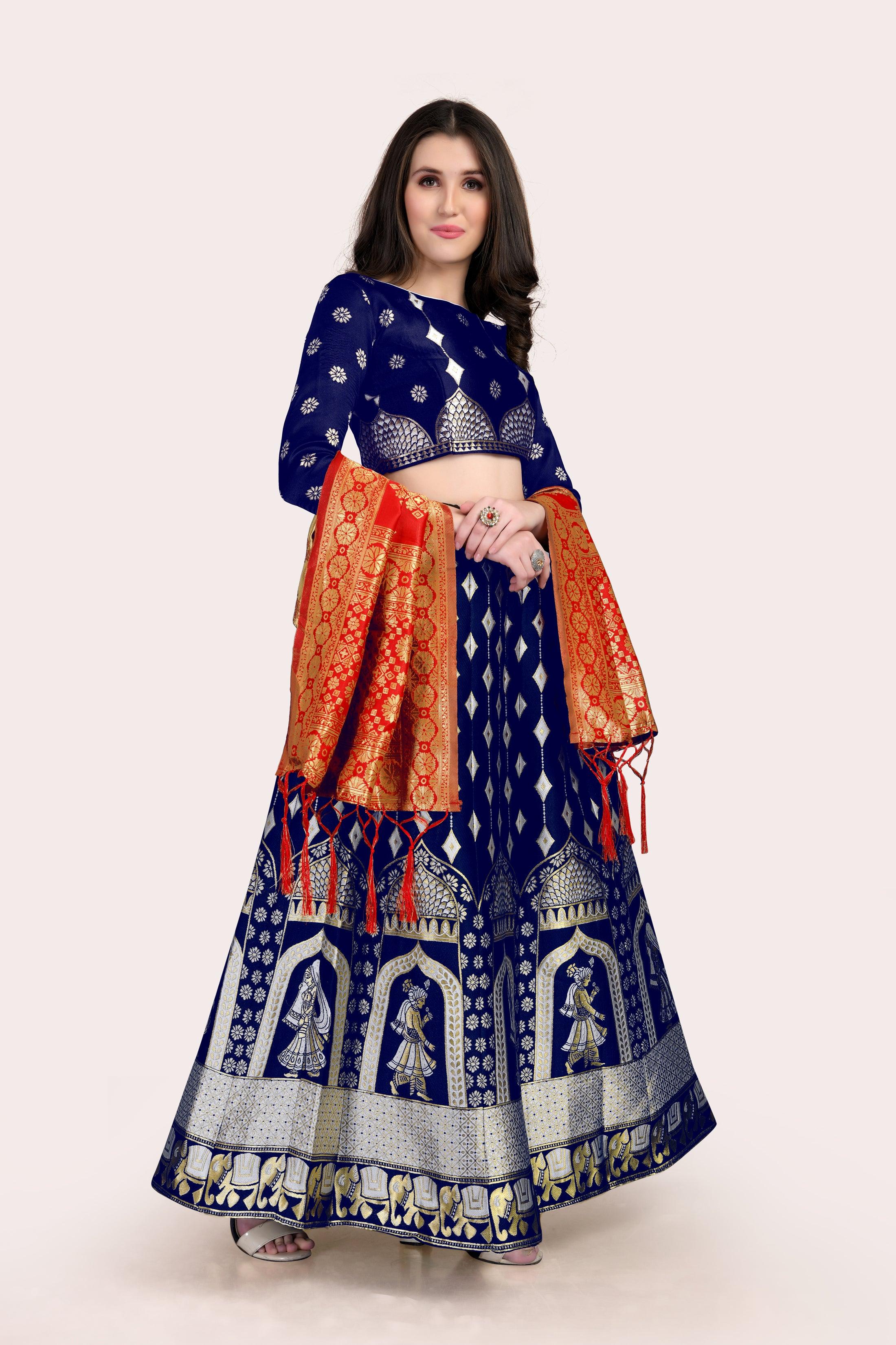 Royal Radiance: Banarasi Lehenga Choli Set with Dupatta - Decize Clothing