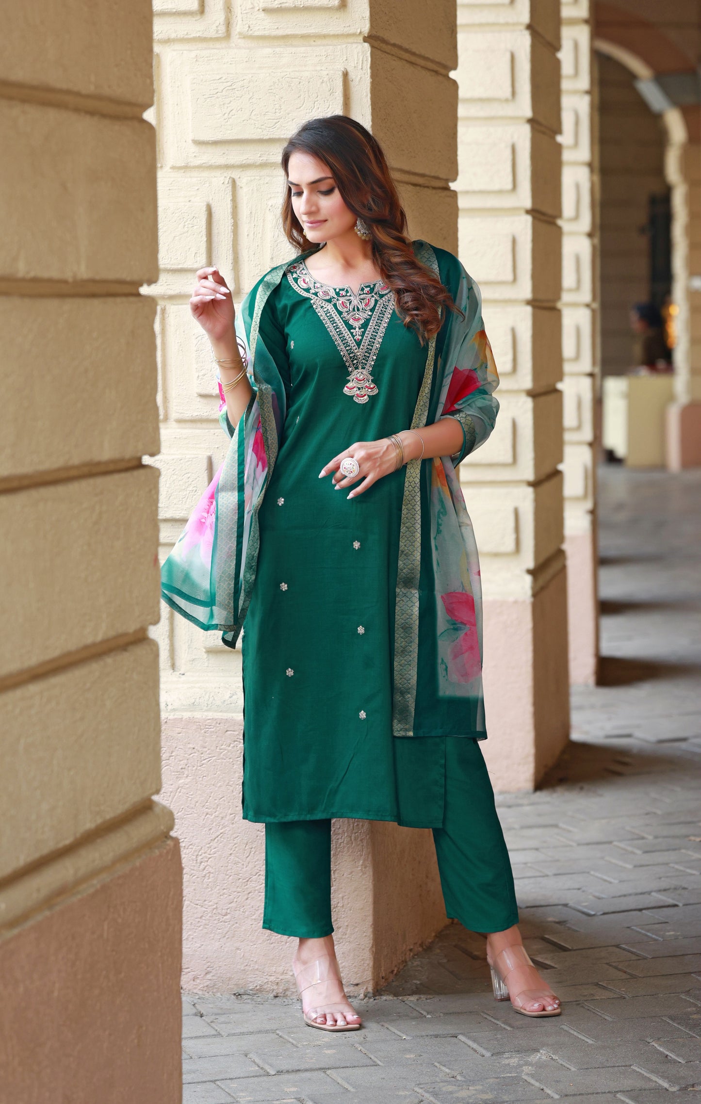 EVERGREEN MUSE COTTON KURTA SET WITH DUPATTA