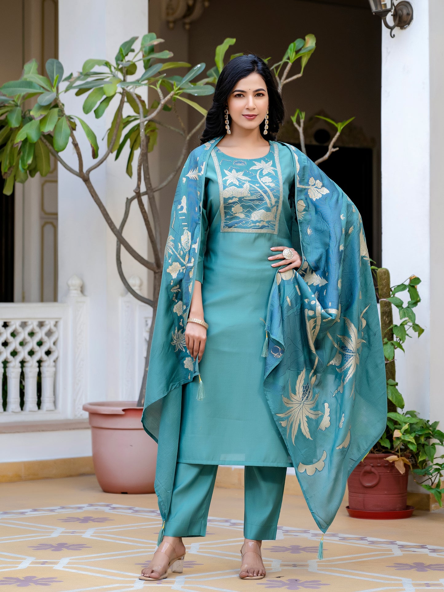 Noor Printed Motifs Kurta Set with Dupatta