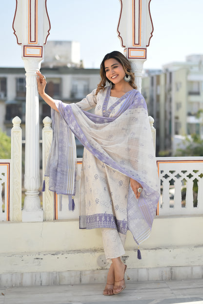 Aarunya Floral Cotton Kurta Set with Dupatta