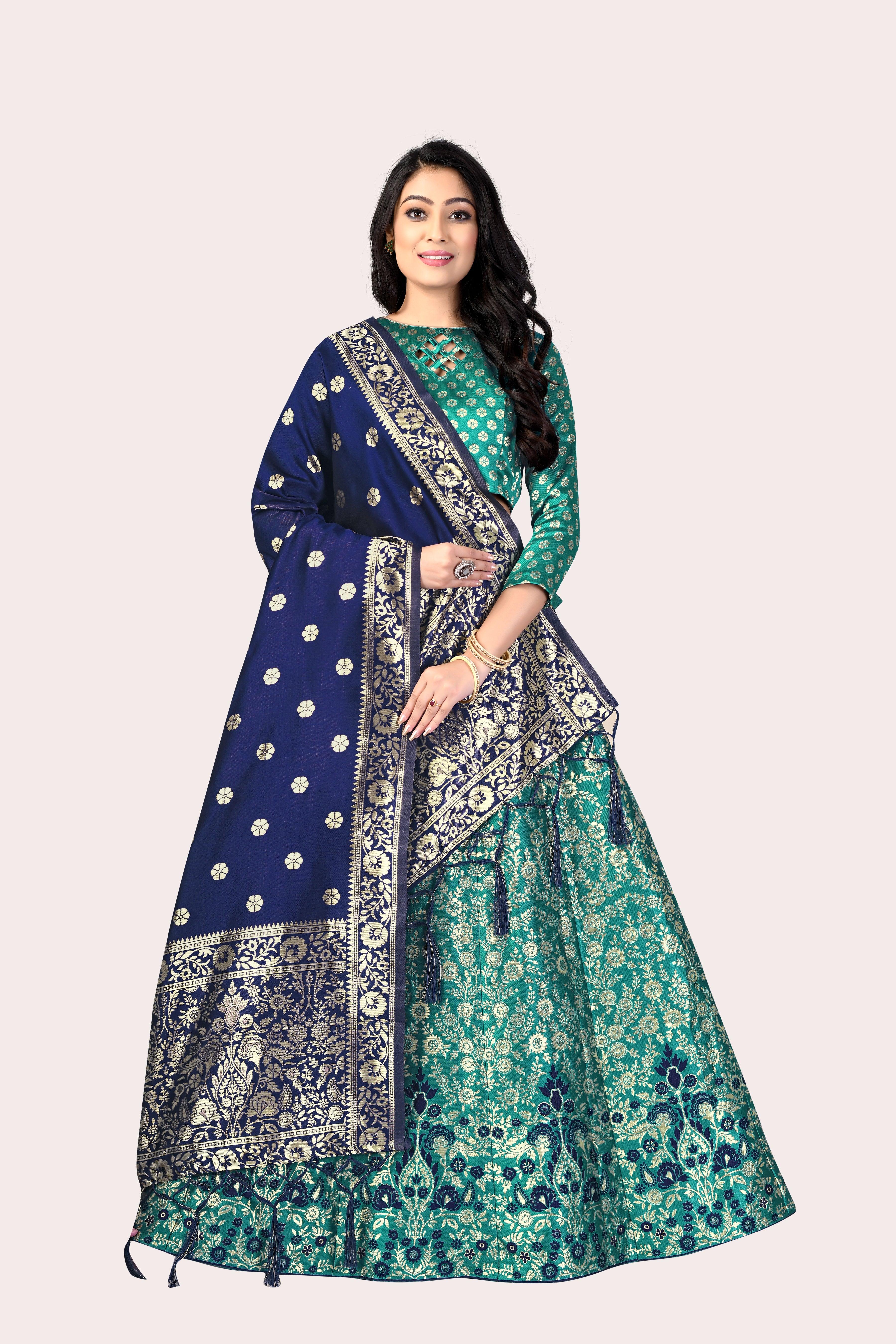 Regal Splendor: Banarasi Lehenga Choli and Dupatta Combo - Decize Clothing