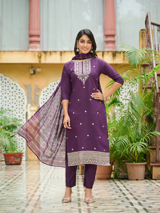 Parnika Silk Blend Embroidered Kurta Set with Dupatta