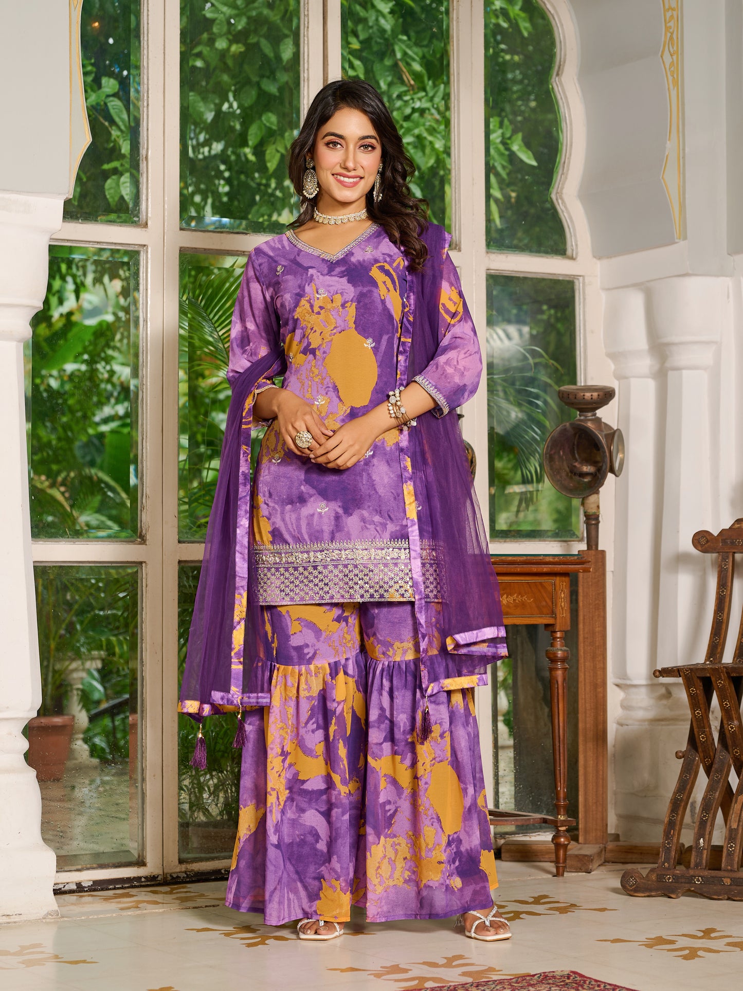 Aurelia Embroidered Printed Sharara Set with Dupatta