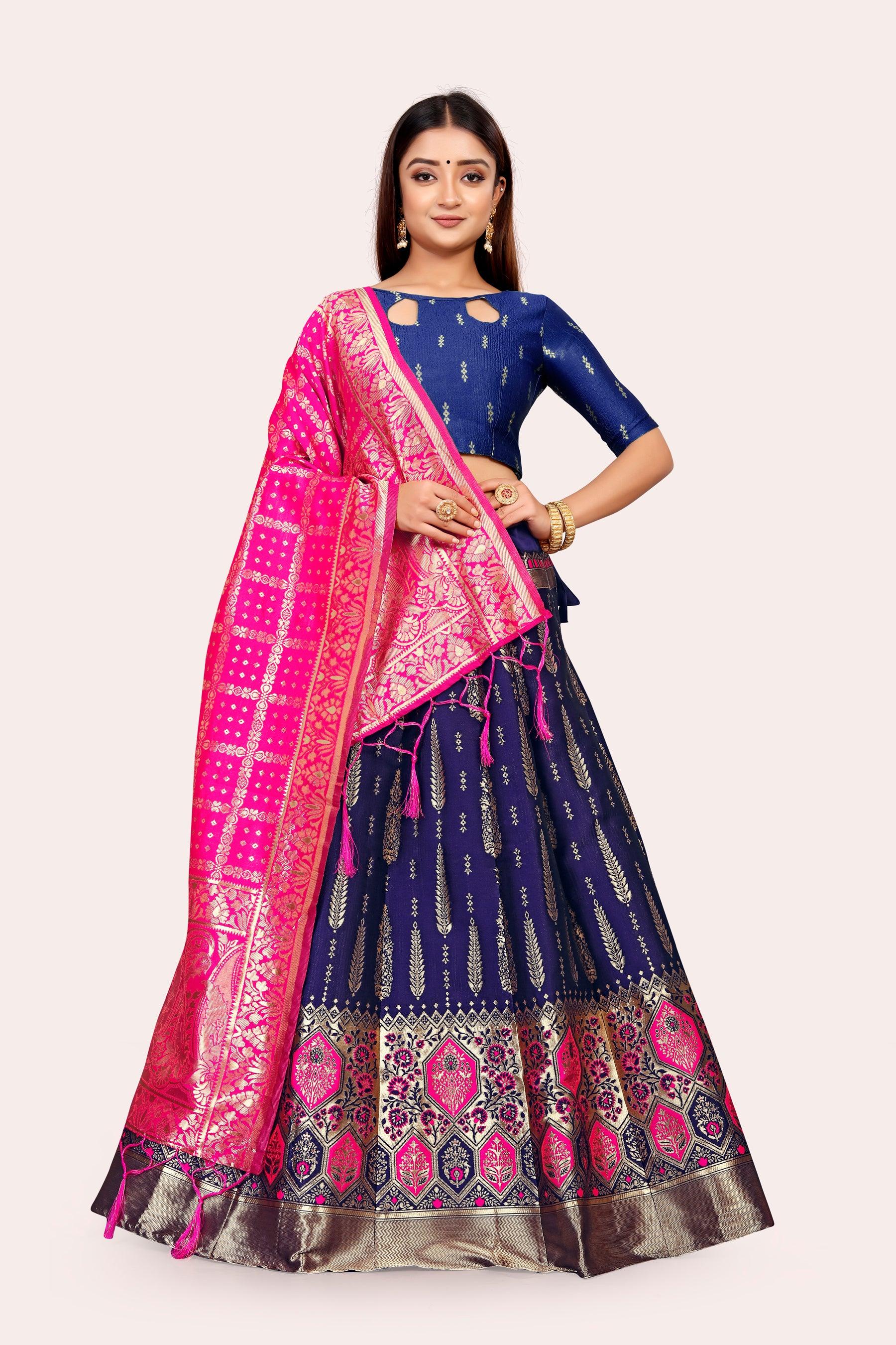 Regal Radiance: Banarasi Lehenga Choli Ensemble with Dupatta - Decize Clothing