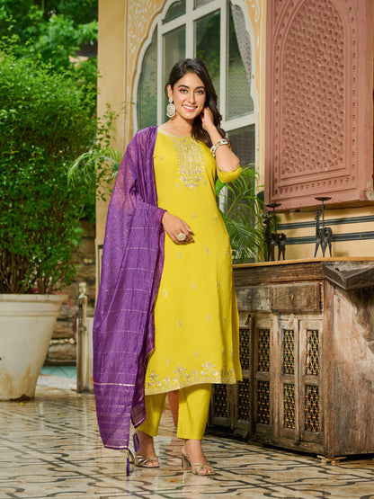 Tanvi Silk Blend Embroidered Kurta Set with Trousers and dupatta