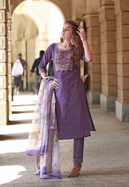 Ethereal Violet Embroidered Kurta & Trouser Set