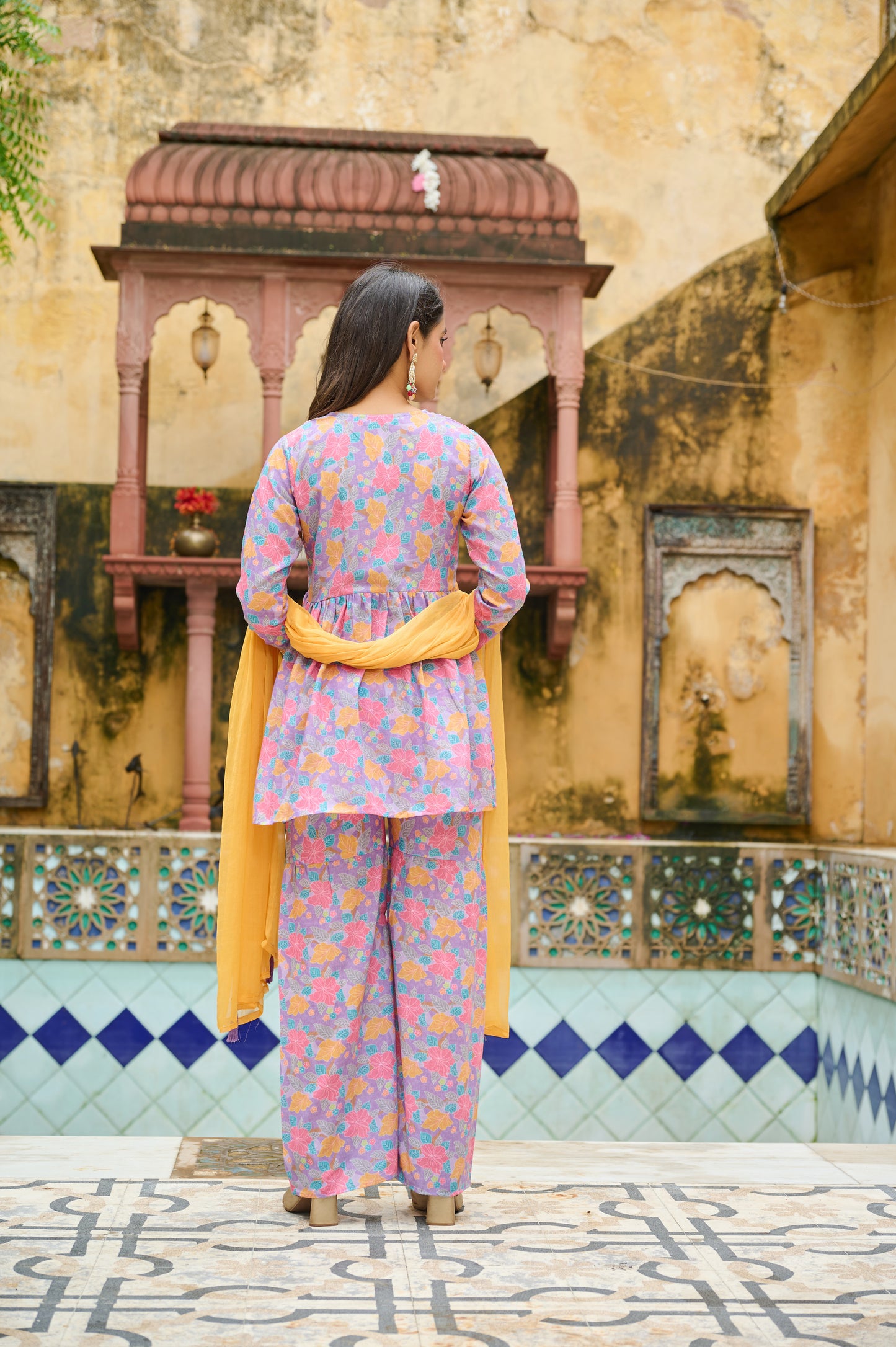 Kudi Botanical Print Cotton Kurta Set with Dupatta